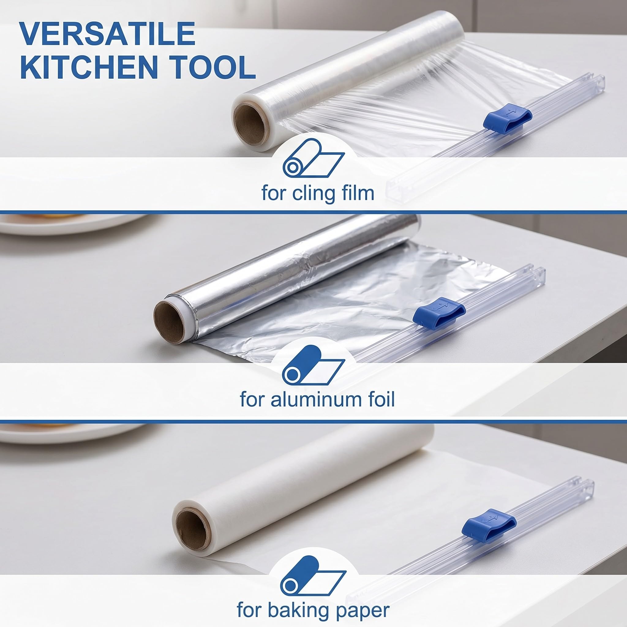 4 Pièces Coupe Film Alimentaire 330mm - Glissière de Rechange pour Distributeur de Film Étirable et Papier Aluminium - Découpe Précise avec Système de Rail 5.5mm - Accessoire Cuisine Pratique