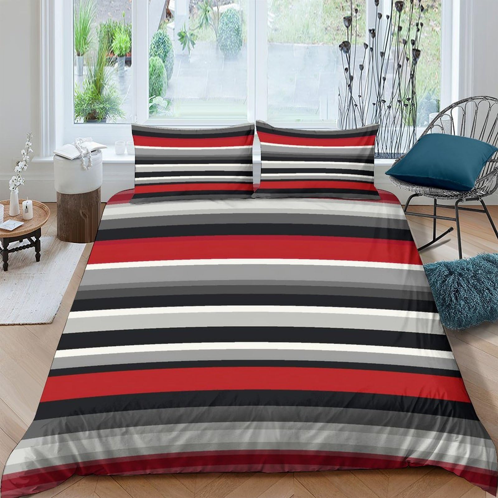 Ctjqhvkz Style-7 3D Printed Red Black Stripe Fitted Sheet Microfiber Mattress Cover For Bedroom Decor Dustproof Easy Care Single（135X200cm）