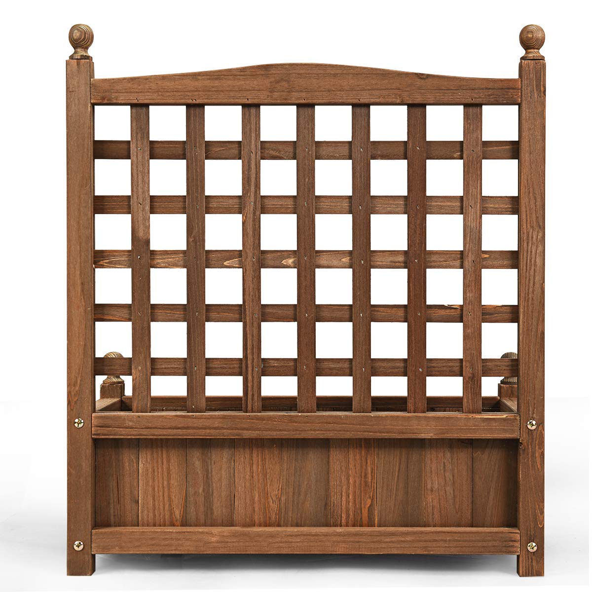 GOPLUS Jardinera de Madera con Enrejado, Huerto Urbano para Plantas Trepadoras, Flores, Verduras, Cultivos, Cama Elevada, Maceta, Macetero para Jardín Terraza Patio, 64,5 x 28 x 75cm
