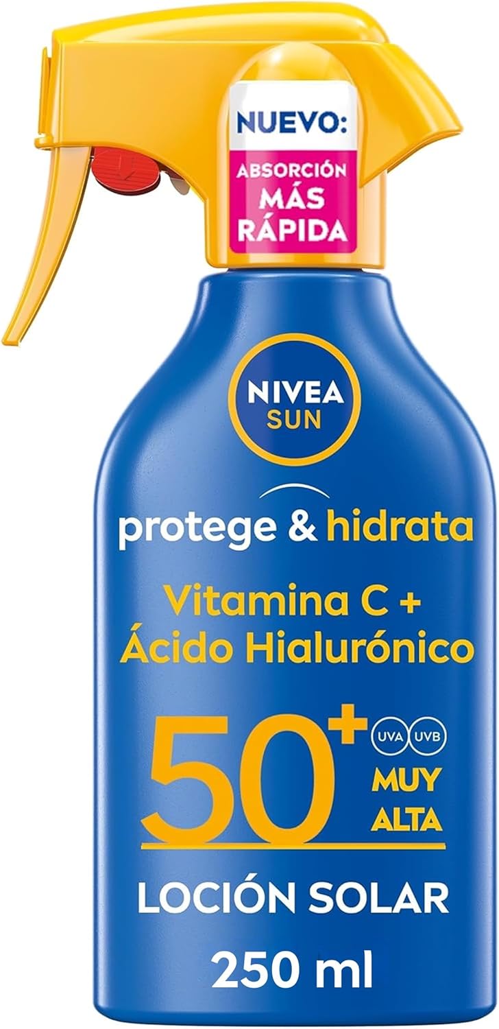 NIVEA SUN Protege & Hidrata – Spray Solar FP50+ – Protector Solar Corporal – Protección UVA/UVB Muy Alta – Rápida Absorción – Resistente al Agua – Hidratación 48h – Todo Tipo de Piel – 250 ml