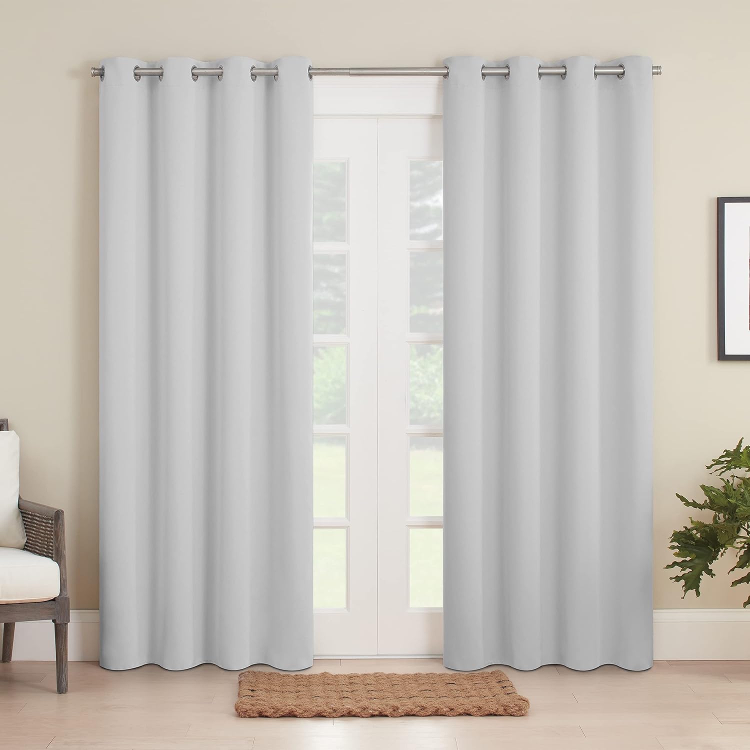 ECLIPSE Bradford Thermal Insulated Blackout Waterproof Grommet Curtain for Outdoor or Patio (1 Panel), 52 in x 84 in, Silver White