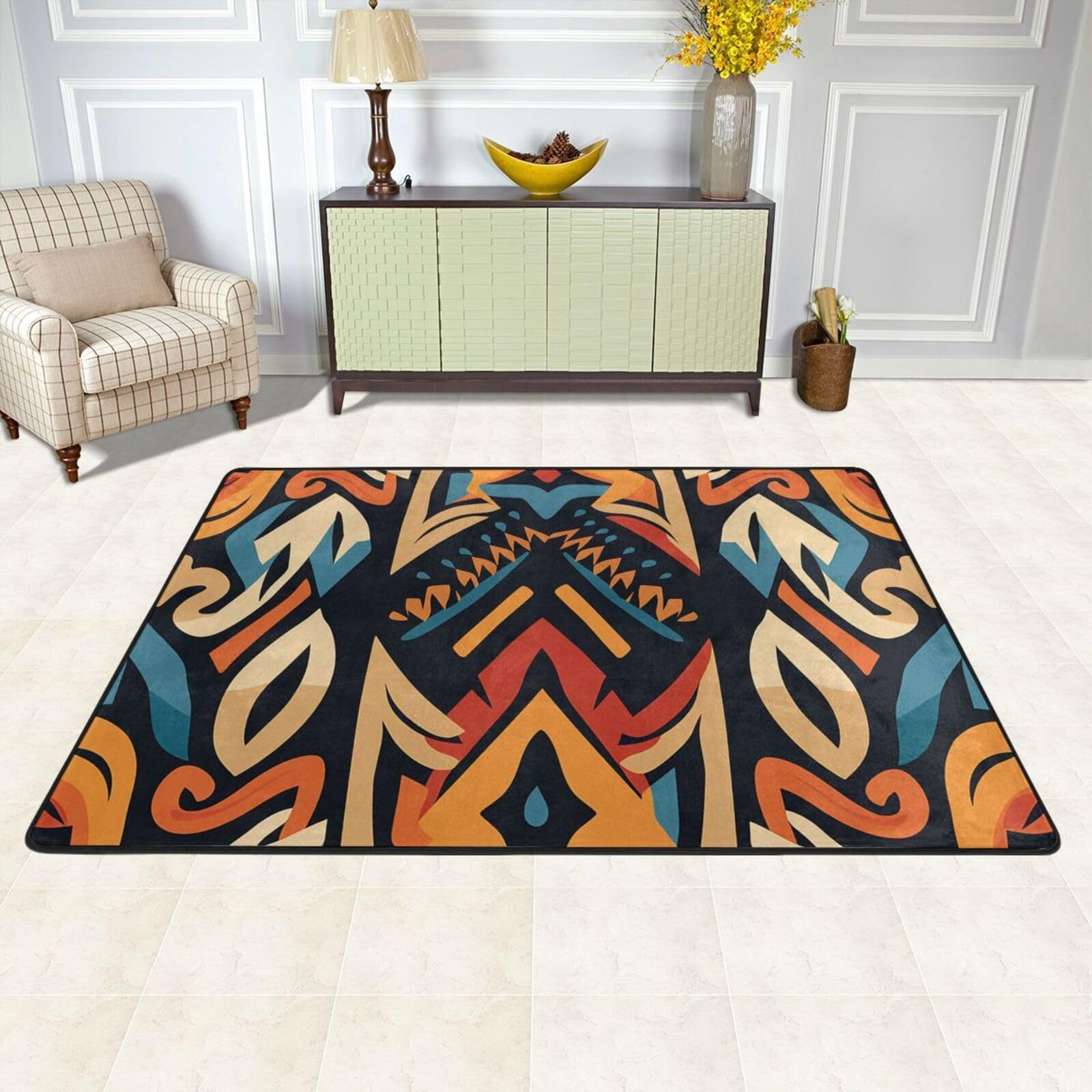 Tapis de sol antidérapant ethnique bohème lavable 183 x 122 cm
