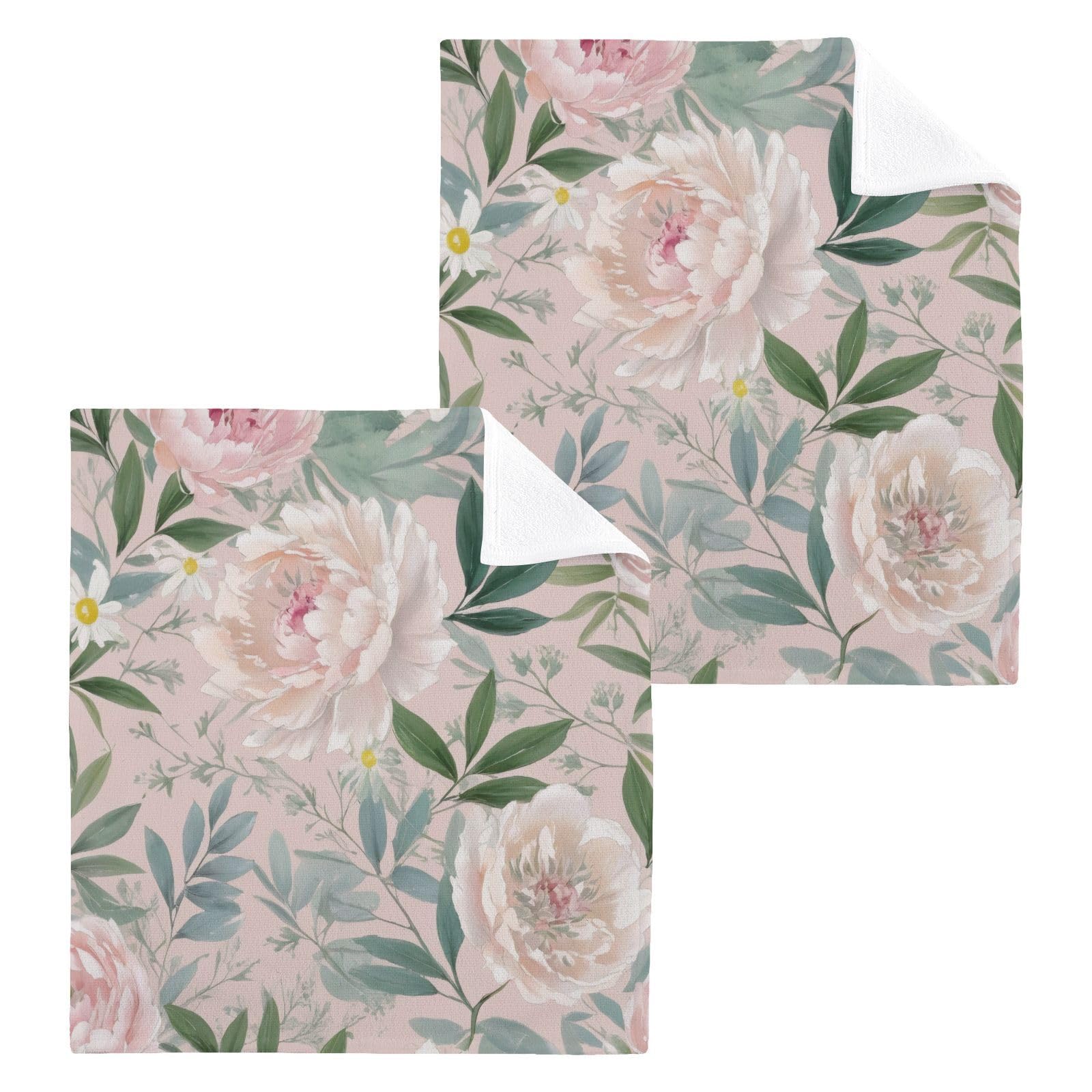 YANENDIE Flower Pattern Washcloths Towels, Highly Absorbent and Soft Cotton Face Cloths, 2 Pack Quick Dry Wash Cloths - 12 X 12 Inches