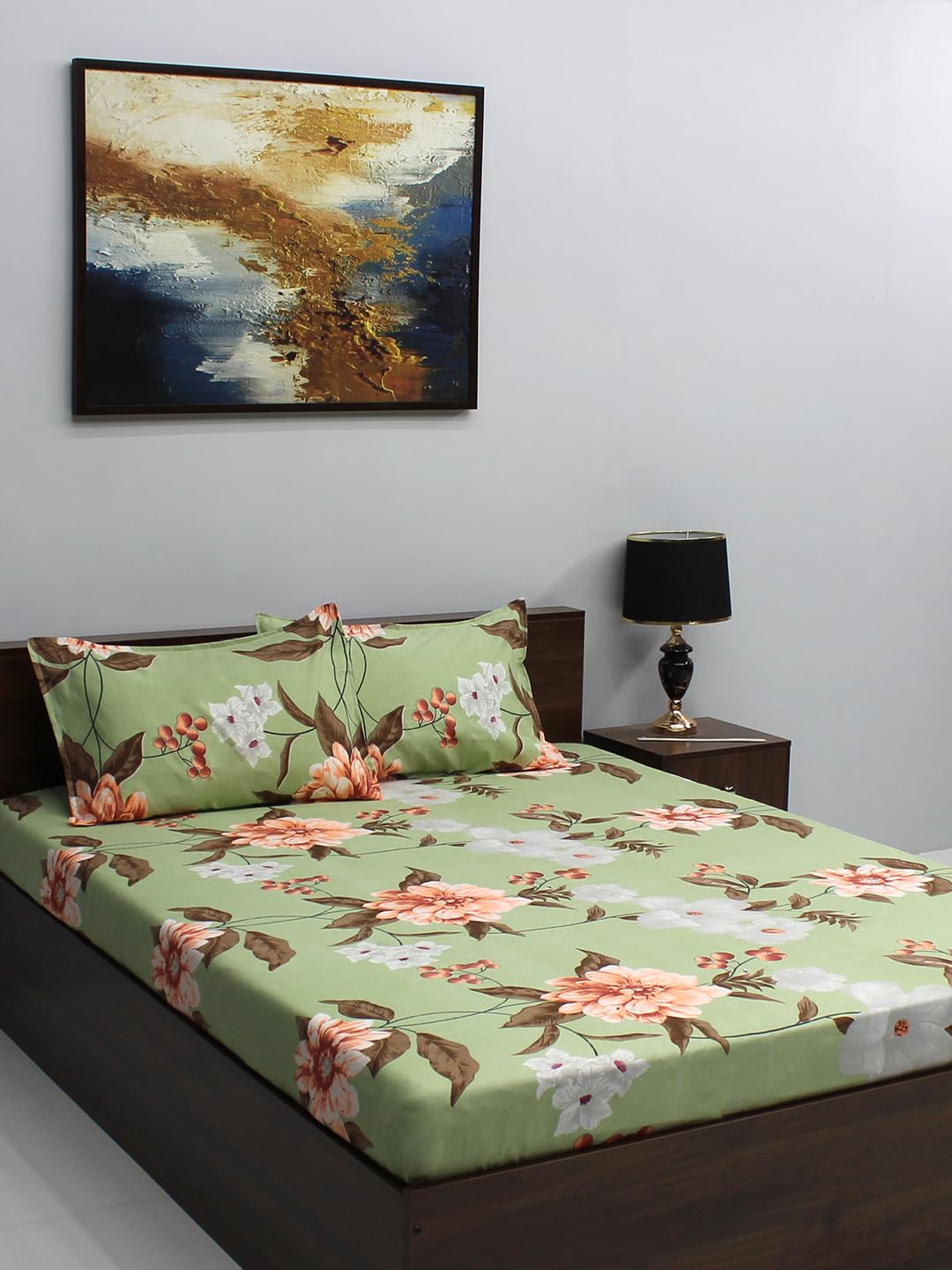 Buy Bombay Dyeing 110 GSM Microfiber Green Vista Double Bedsheet with 2