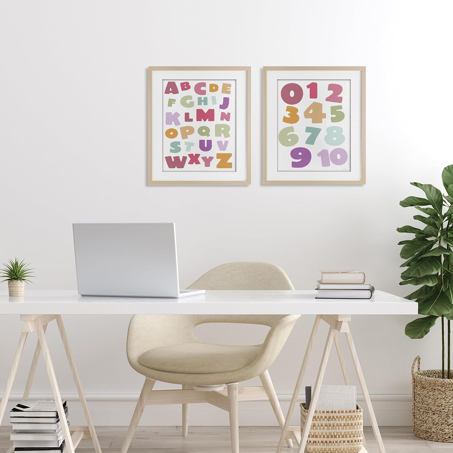 Stupell Industries 'Muted Letters & Numbers Educational', 2pc Framed Print Under Glass Set, Brown, 13 x 16, Ready to Hang Picture Décor, USA Made, By Artist Susan Ball | Stupell Industries · By Susan Ball · Ready to hang · Great for nursery or playroom · Made in USA