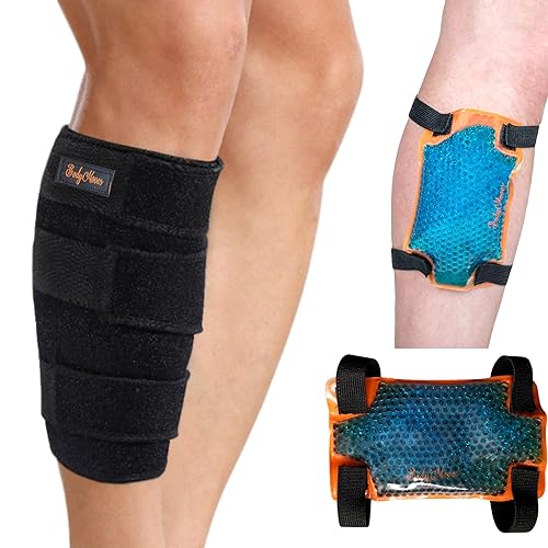 BodyMoves Soporte para pantorrillas, paquete de gel caliente y frío para espinilleras musculares desgarradas, soporte para piernas para férulas de