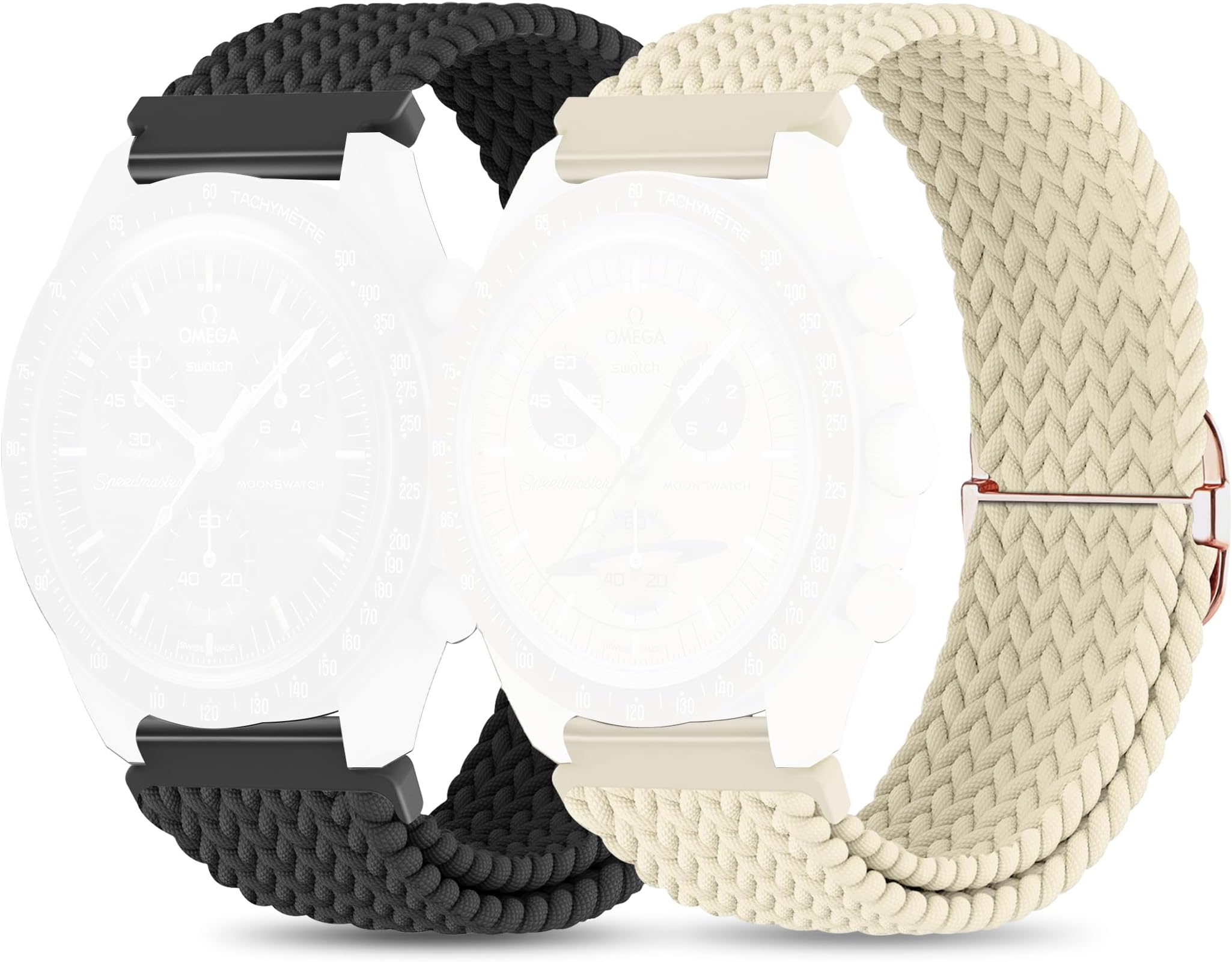 Braided Bands for 20mm Moon watch Watch,Stretchy Nylon Band Compatible with X Moon watch Speedmaster(2 Pcs)