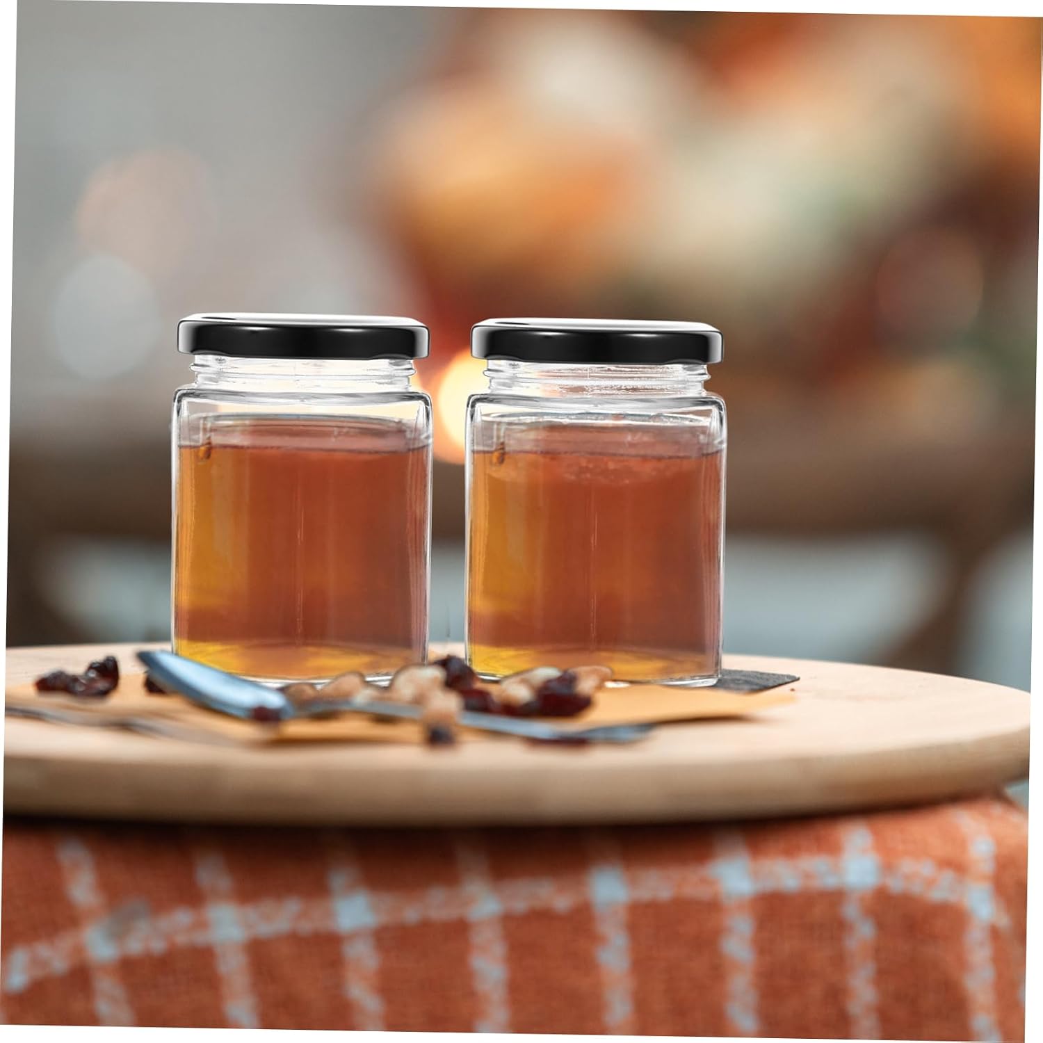BESTOYARD 4pcs Glass Honey Pot Lids Honey Jar Container Dispenser Syrup Dispenser Glass Jar Lids Storage Preserve Food Easy Clean Wide Mouth