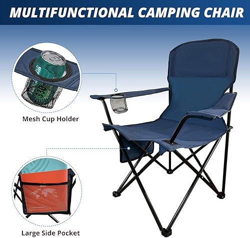 Miniatura 5 de Silla plegable de campamento de playa al aire libre con soporte para tazas, bolsillo de almacenamiento, bolsa impermeable, silla con brazos para