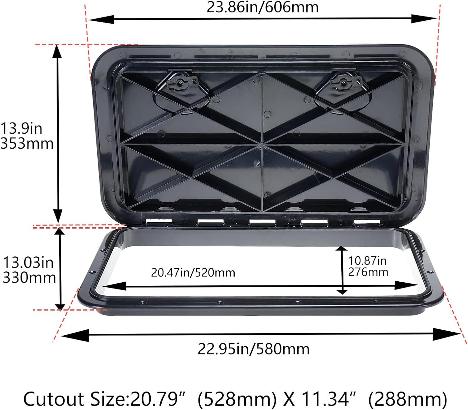 Amarine Made Boat Hatch 24" X 14", 180 Degree Lid Hinge Boat Deck Hatch, Marine Hatch with Non Slip Surface, Durable Construction Boat Access Hatch & Lid, Weatherproof and Easy to Install