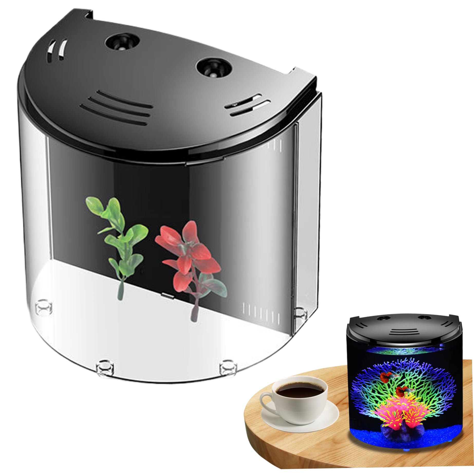 Aquarium en Acrylique Transparent avec Filtre à paroi arrière, Petit Aquarium de 5L avec lumière LED 7, 9x5, 5x8, 3 Pouces