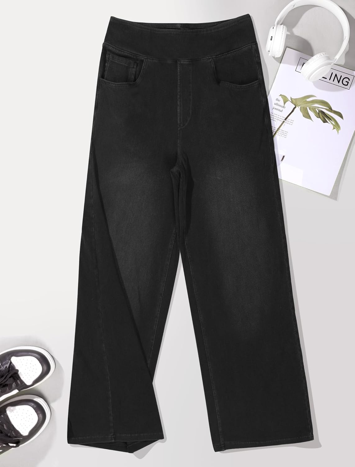 Women's Wide Leg Jeans High Waisted Stretchy Denim Pants Elastic Waist Pull On Sweatpant Jeans Trendy Baggy Loose - Image 5