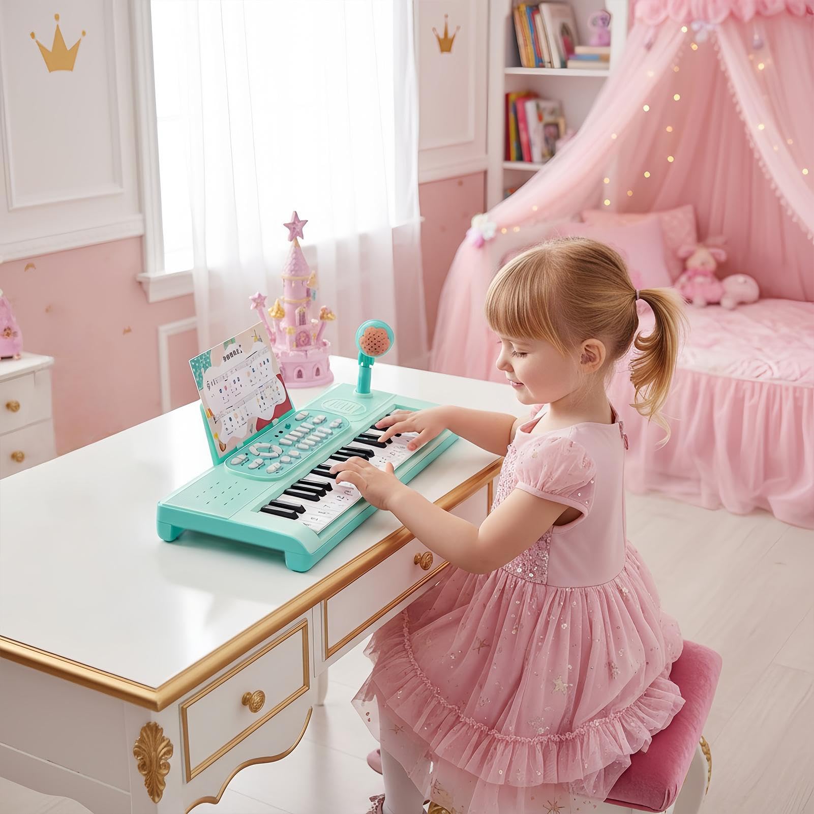 Piano Teclado para Instrumento Recargable 37 Teclas con Micrófono
