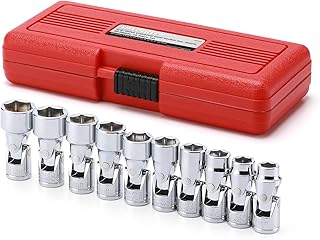 MIXPOWER 10-Piece 3/8" Drive Universal Joint Socket Set, 6 Point, Metric, 10-19 mm, Swivel Socket with Flexible Wobble, CR-V Impact Grade