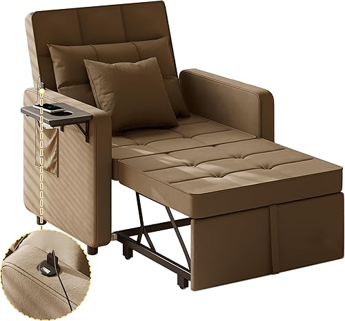 Vista 38 de Vabches Sofá cama 3 en 1 con mesa de ala y puertos USB, silla de terciopelo con respaldo ajustable, fácil montaje, azul