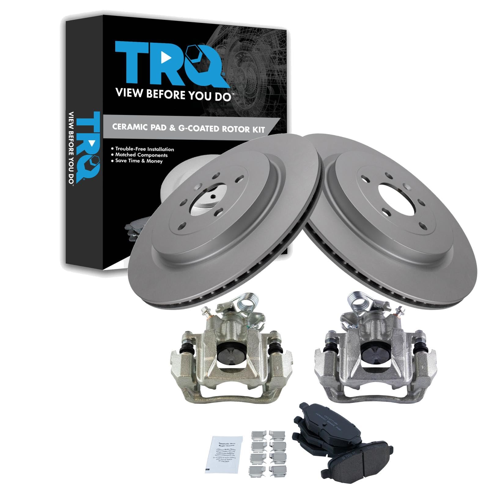 TRQ Rear Brake Pad and Rotor Set Ceramic Coated Rotors Calipers