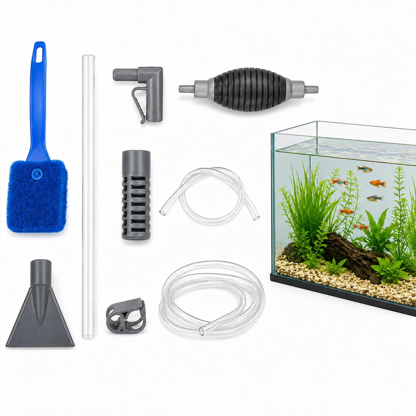 YANKOIUK Fish Tank Cleaner, Aquarium Syphon Pump Kit 1.9M with Brush and Gravel Cleaner