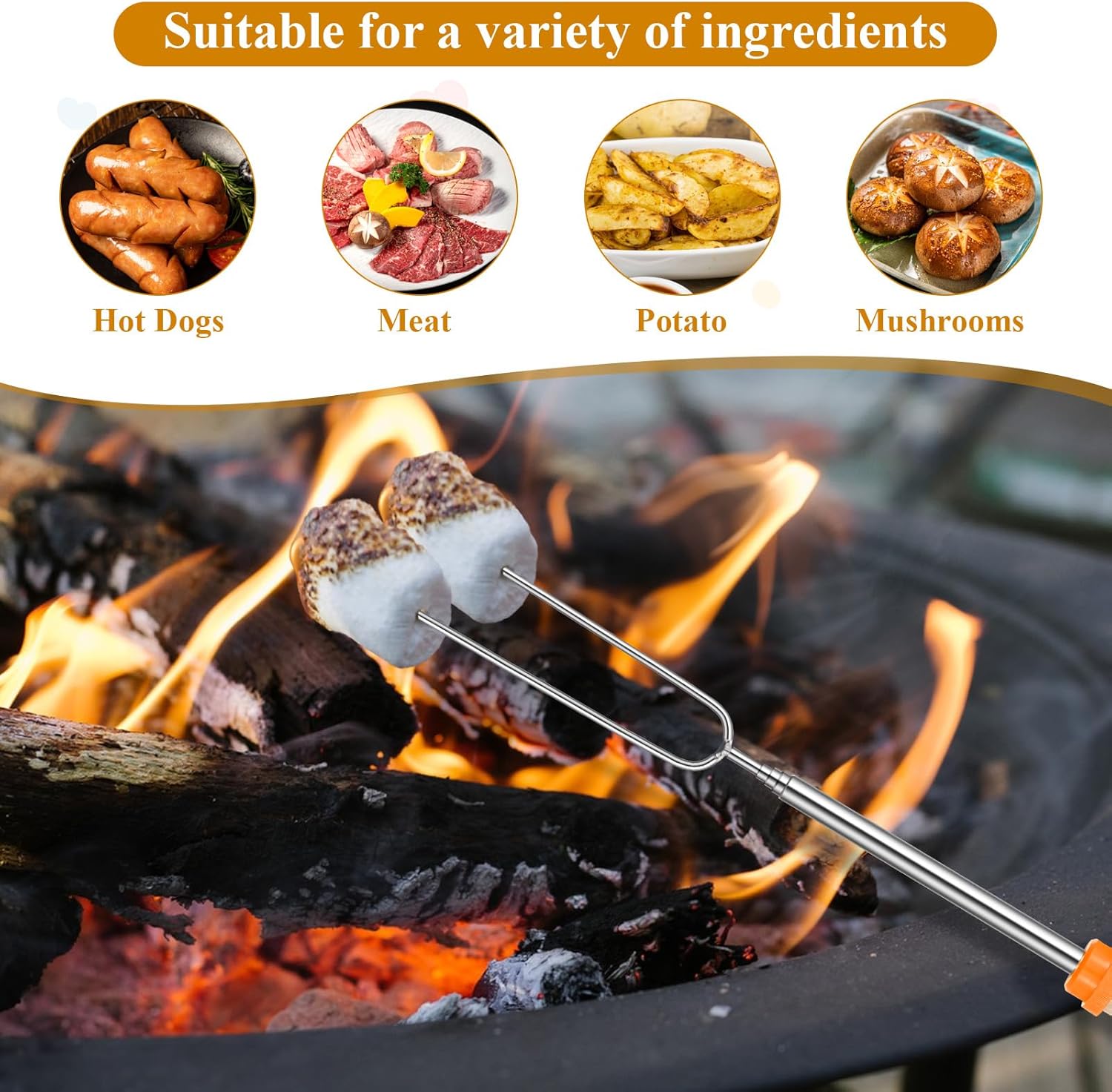 32 Pack Marshmallow Roasting Sticks Bulk 32 Inch Smores Kit for Fire Pit Extendable Metal Barbecue Skewers Hot Dog Fork for Marshmallow, Hot Dogs, Camping, BBQ, Grill