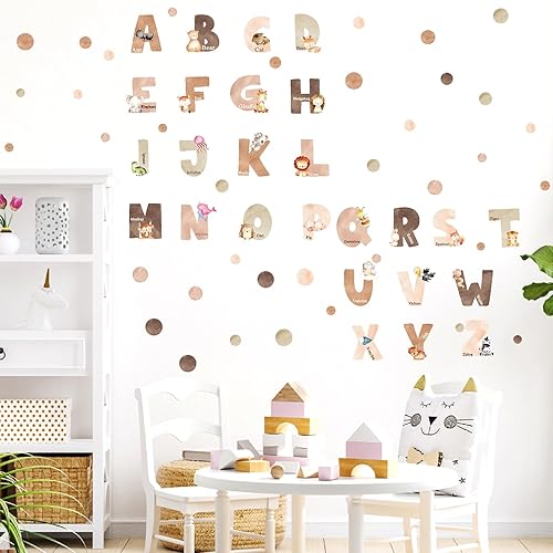 Miniatura 9 de Calcomanías de pared del alfabeto de animales, letras del alfabeto para pared, calcomanías de pared para niños, niñas, dormitorio, educativo, ABC,