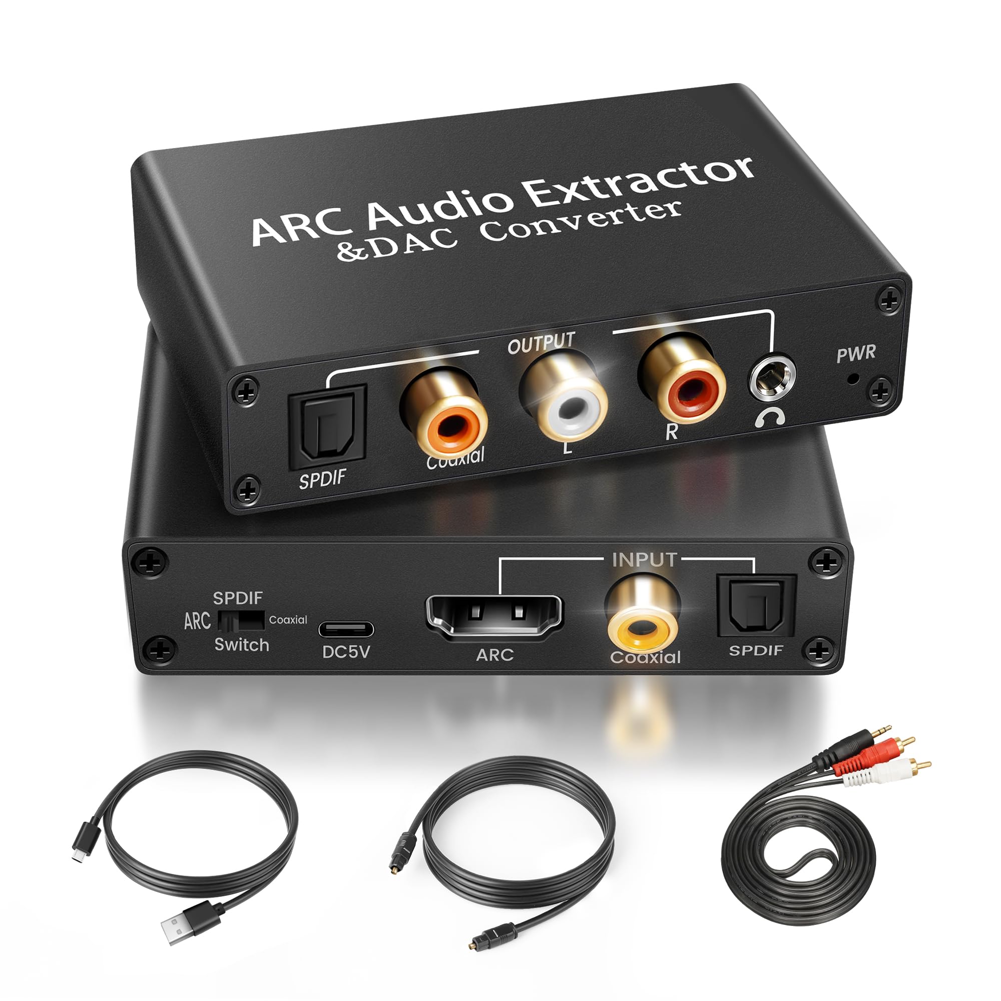 HDMI ARC Audio Extractor DAC Audio Converter, 192 KHz Digital to Analog Converter mit CEC, HDMI ARC/Optical/Coaxial Input, SPDIF/Optical/RCA/3.5mm Stereo Output