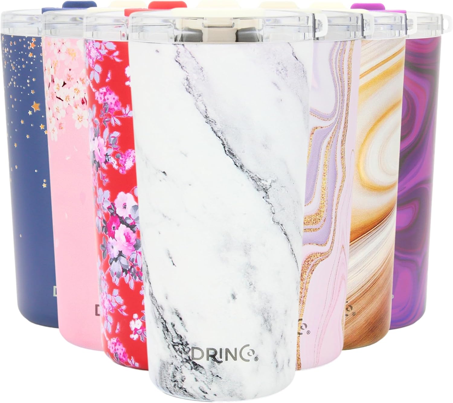 Drinco - 20 oz Stainless Steel Tumbler | Double Walled Vacuum Insulated Mug With Lid, 2 Straws, For Hot & Cold Drinks (20oz Calacatta Marble)