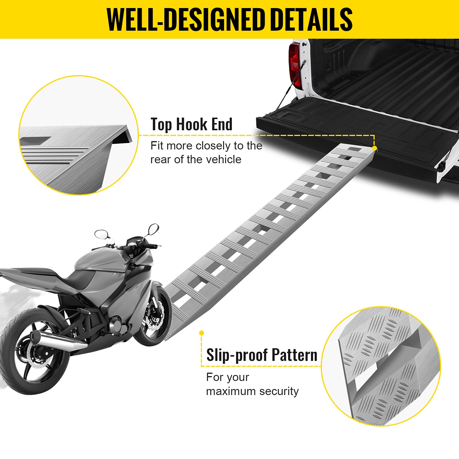 VEVOR Rampas de Aluminio de 84 x 14 Pulgadas con Capacidad de 6000 Libras rampas de Remolque para Camiones ATV, 1 par, 2 rampas