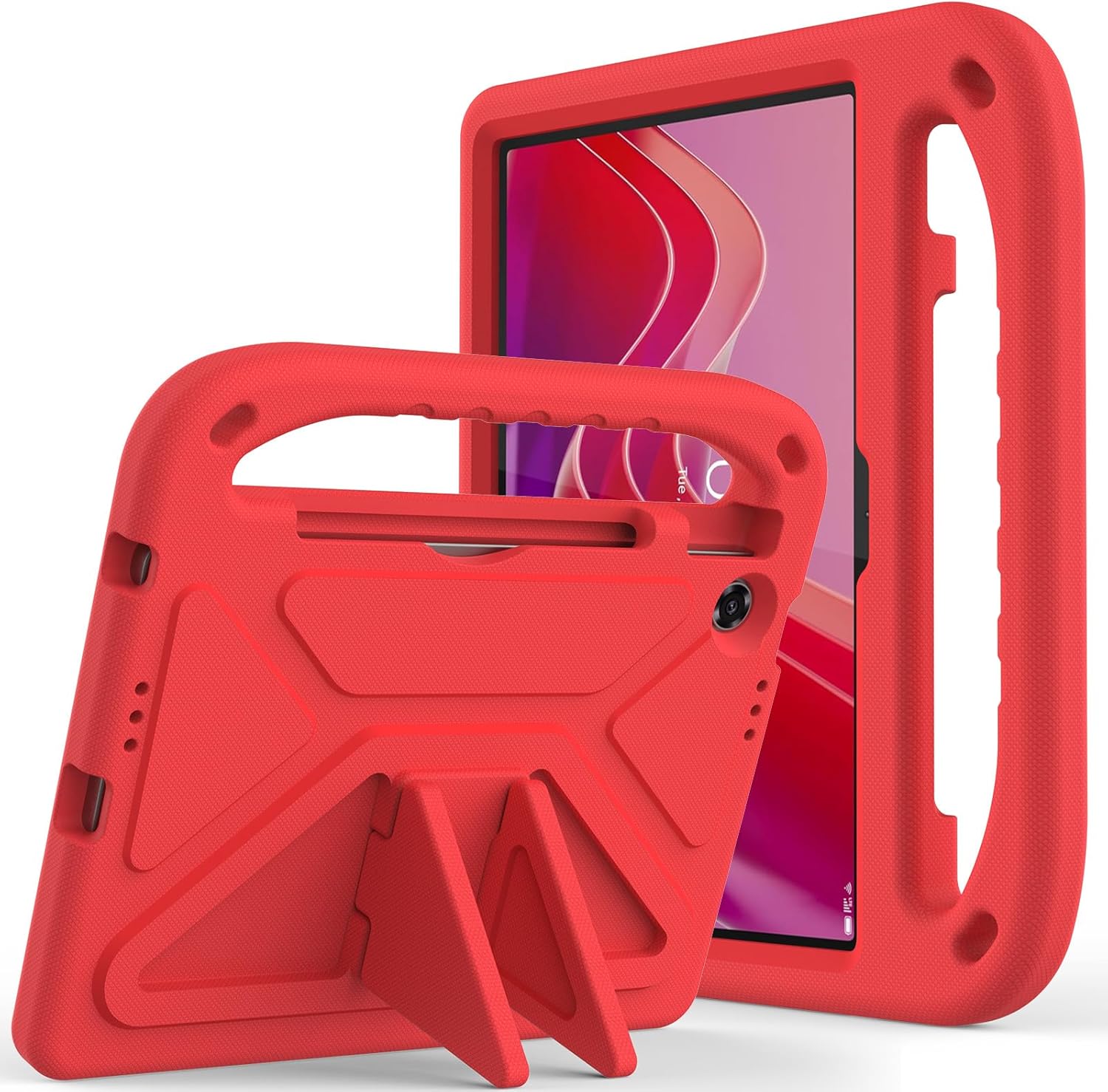 Kids Case Compatible with Lenovo Tab 10.1" TB-311FU (10.1") 2025, Lightweight EVA Shockproof Stand Protective Case, Kid Friendly Cute Tablet Cover W Shoulder Strap (Red)