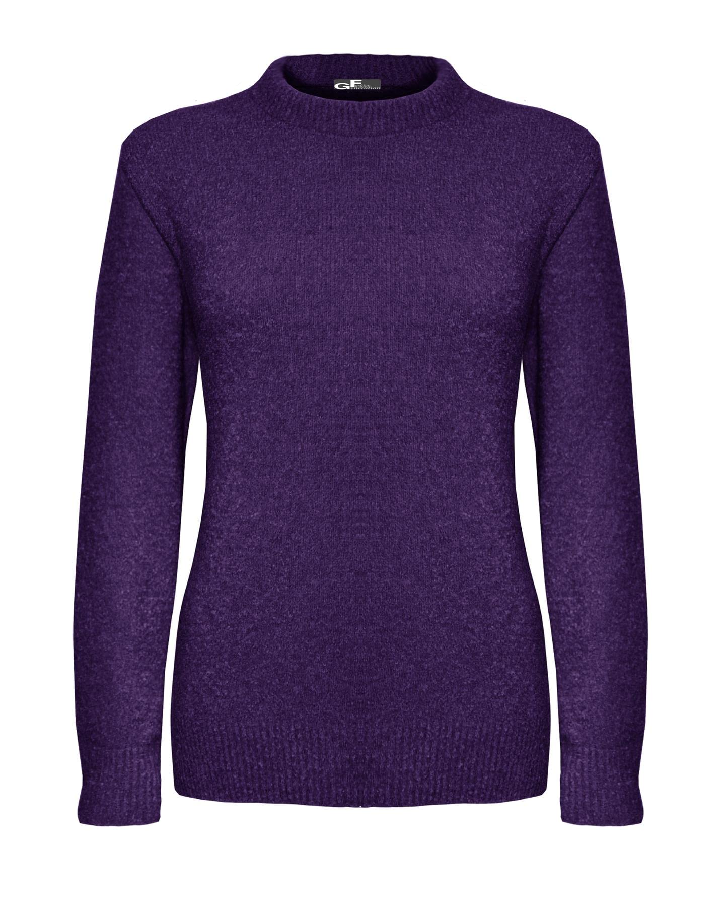Parisian New Ladies Women Knitted Crew Neck Long Sleeve Stretchable Jumper Sweater Pullover Light Weight Top[Purple,SM]