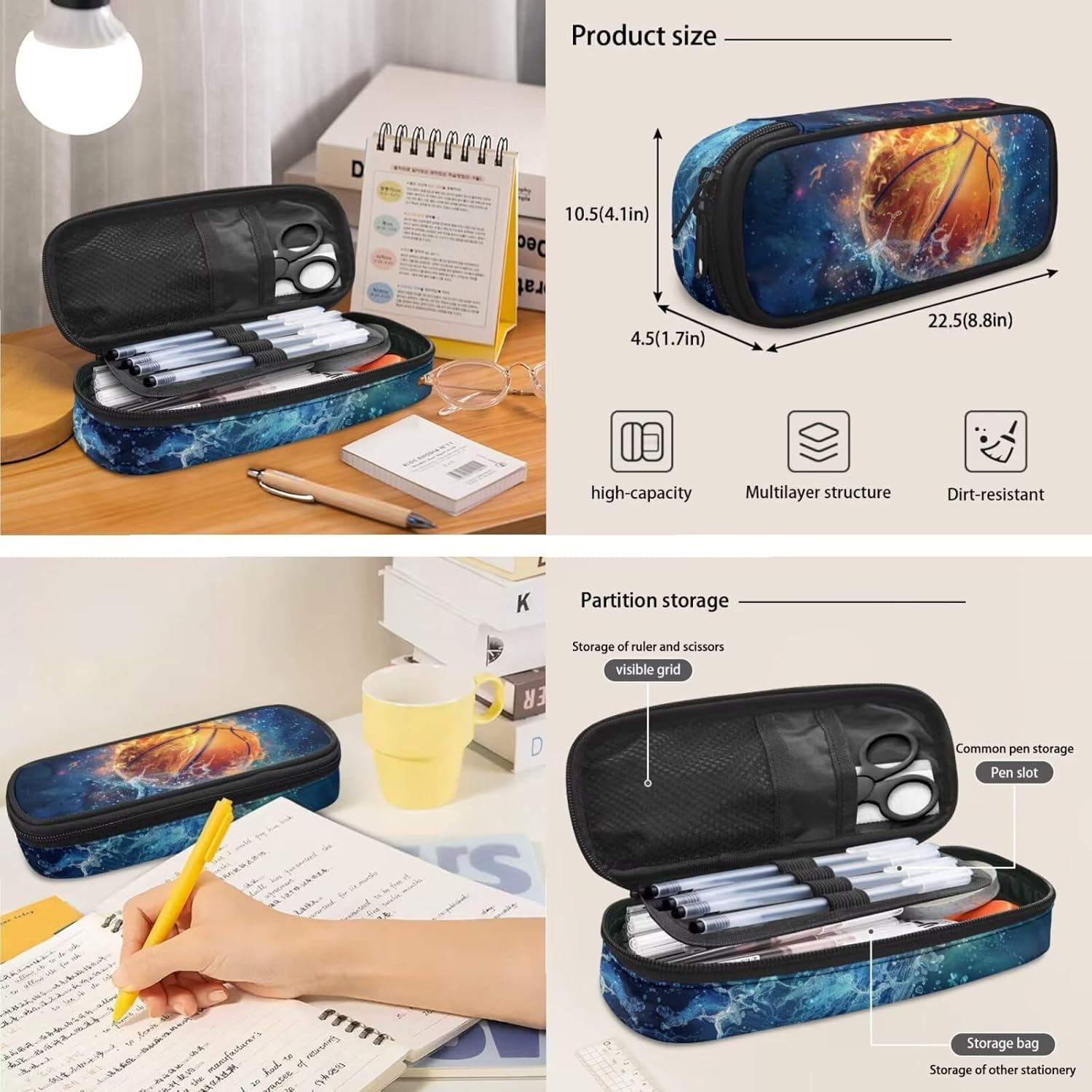 Basketball Backpack for Boys Kids Backpack with Lunch Box and Zipper Pencil Case 3 Pcs Set 15" Large Capacity Bookbag with Front Pocket for School Sturdy School Bag for Kindergarten Boy