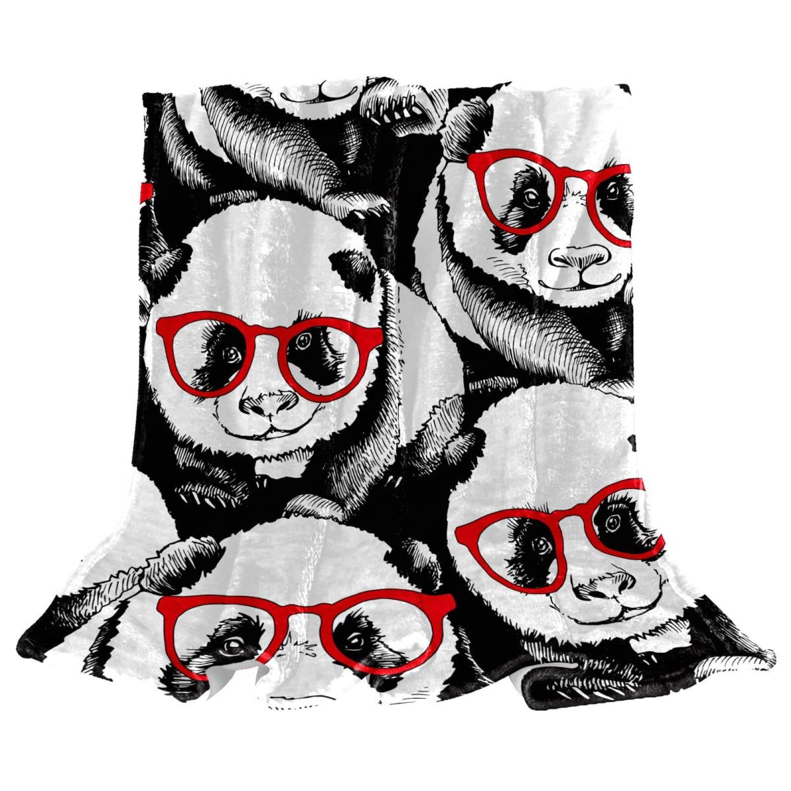 Couverture polaire panda noir et blanc 150x130 cm pour lit et canapé