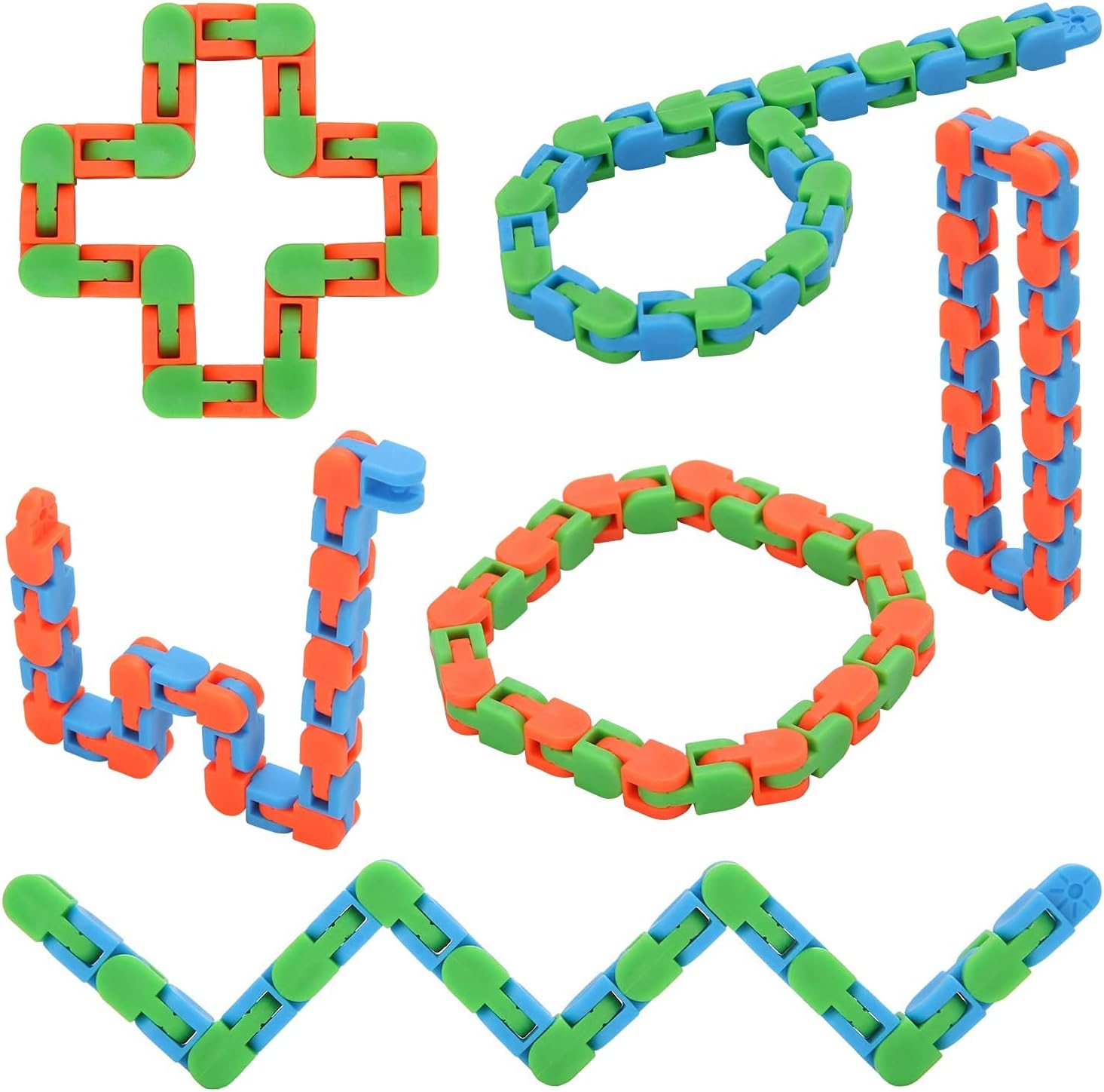 Yeefunjoy 6 Pack 24 Links Wacky Tracks Snap and Click Fidget Toys, Finger Sensory Toys, Snake Puzzles for Stress Relief, Party Bag Fillers, Party Favours, Random Color