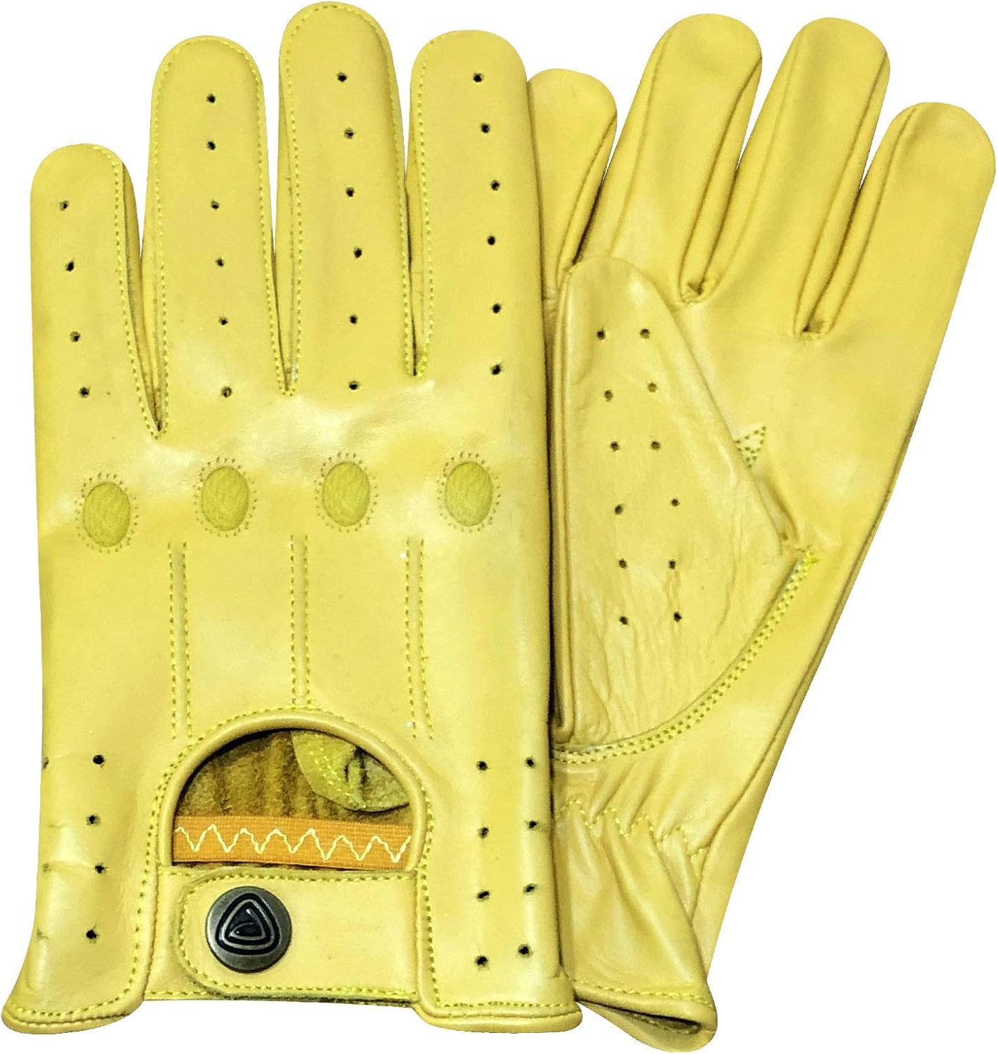 Slim Fit Retro Style Soft Real Leather Men's Driving Gloves Unlined Chauffeur 507 (Yellow, S)