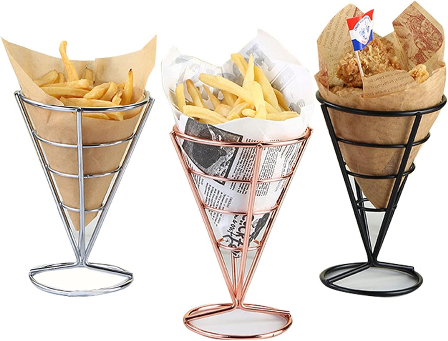 French Fries Stand, Electroplating Metal Snack Cone Serving Rack image 5