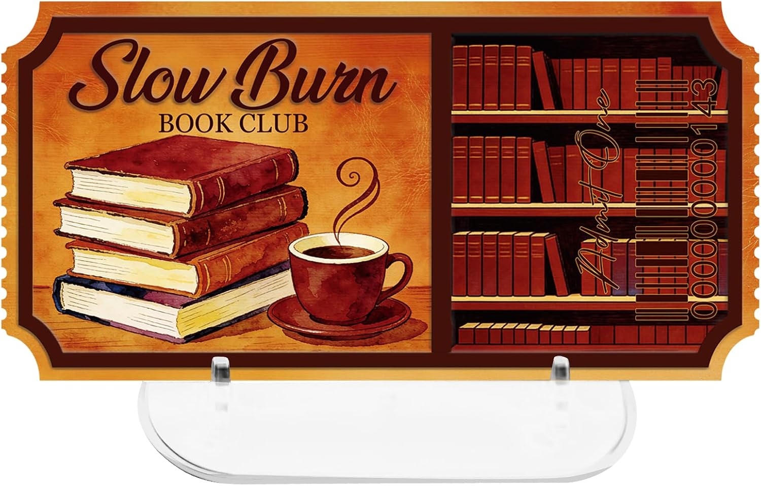 Slow Burn Book Club Acrylic Sign, Book Lover Bookshelf Decor
