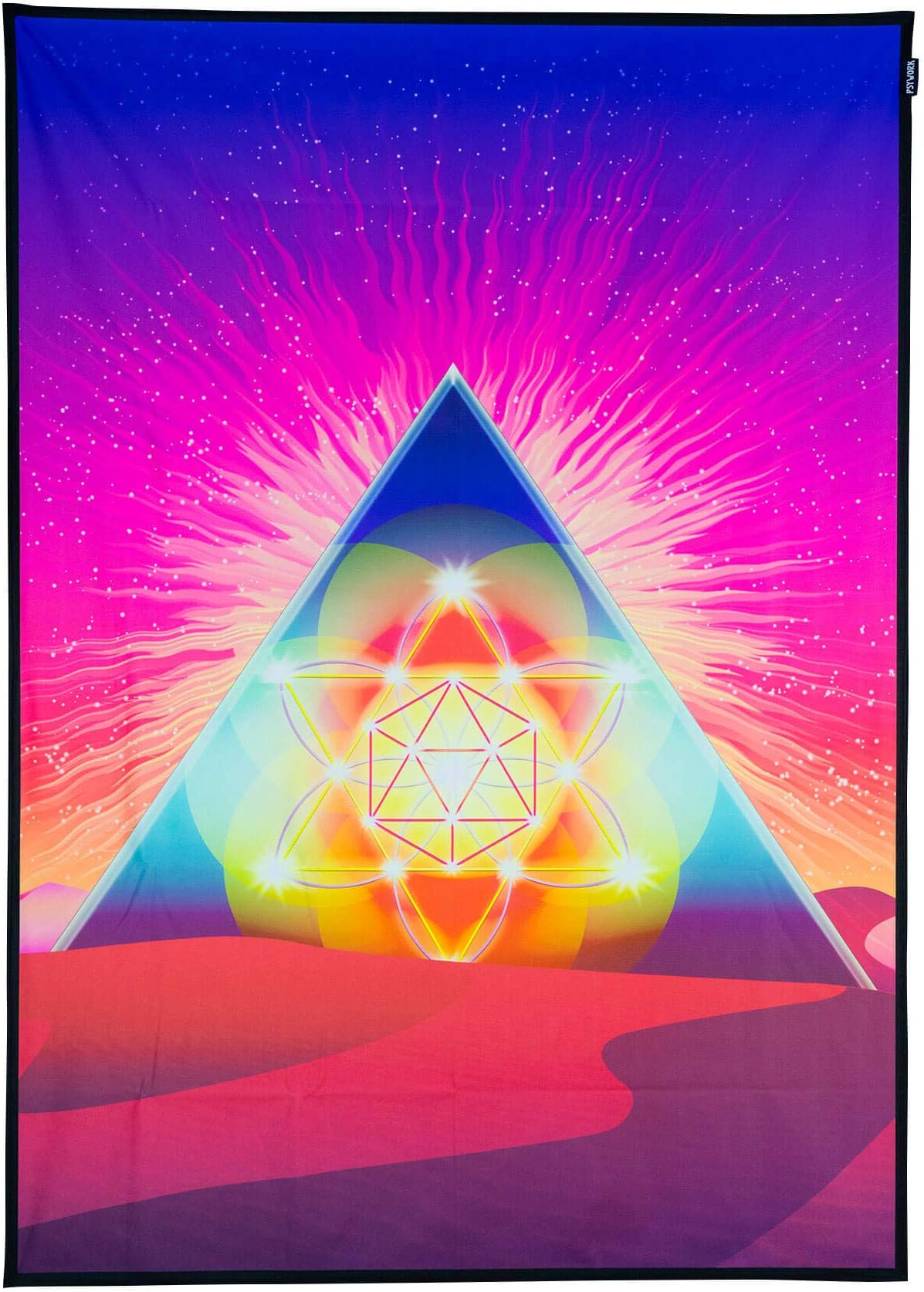 PSYWORK Blacklight Fabric Poster Neon | Psychedelic Pyramid | 0.5 x 0.7 m | UV-Active | Fluorescent | Wall Hanging Fabric Banner Poster Wall Picture Art Print Decorative Picture Decoration Tapestry