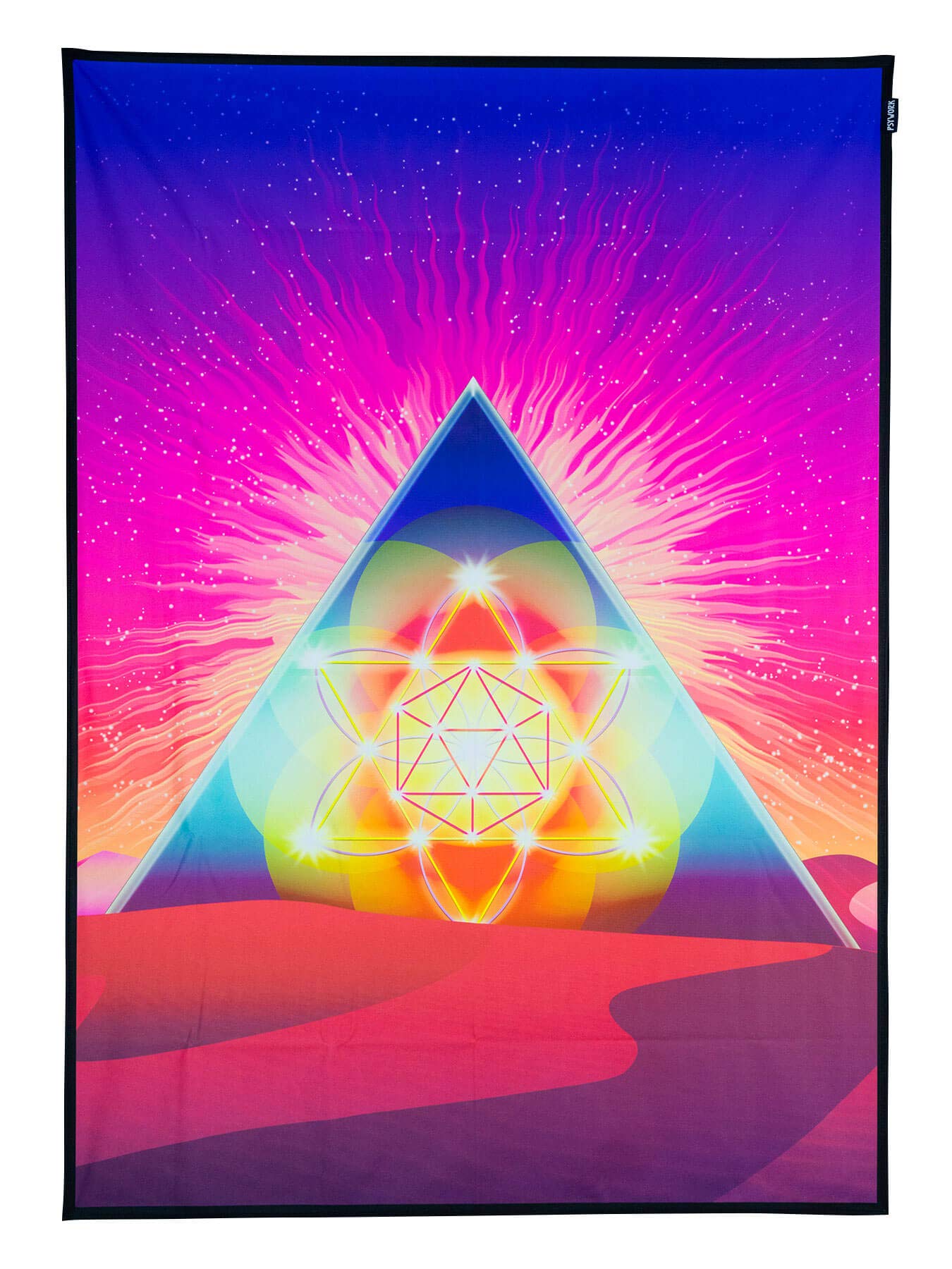 PSYWORK Blacklight Fabric Poster Neon | Psychedelic Pyramid | 0.5 x 0.7 m | UV-Active | Fluorescent | Wall Hanging Fabric Banner Poster Wall Picture Art Print Decorative Picture Decoration Tapestry