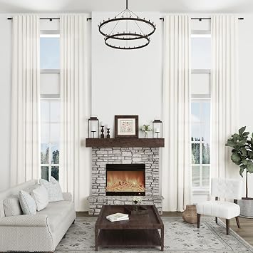 Beige White Linen Extra Long Curtains 132 Inches Long for High Living Room Back Tab Boho Neutral Light Filtering Semi Sheer Linen Drape for 2 Story Window Tall Ceiling Sliding Door 1 Panel, W52xL132