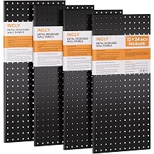 INCLY 4 Pack Peg Board, 12"x24" Upgrade Thicker Heavy Duty Metal Pegboard Panels, Black Pegboard Wall Organizer, Peg Board Panels for Walls Home, Garage Tools Storage, Shed, Craft Room, Kitchen