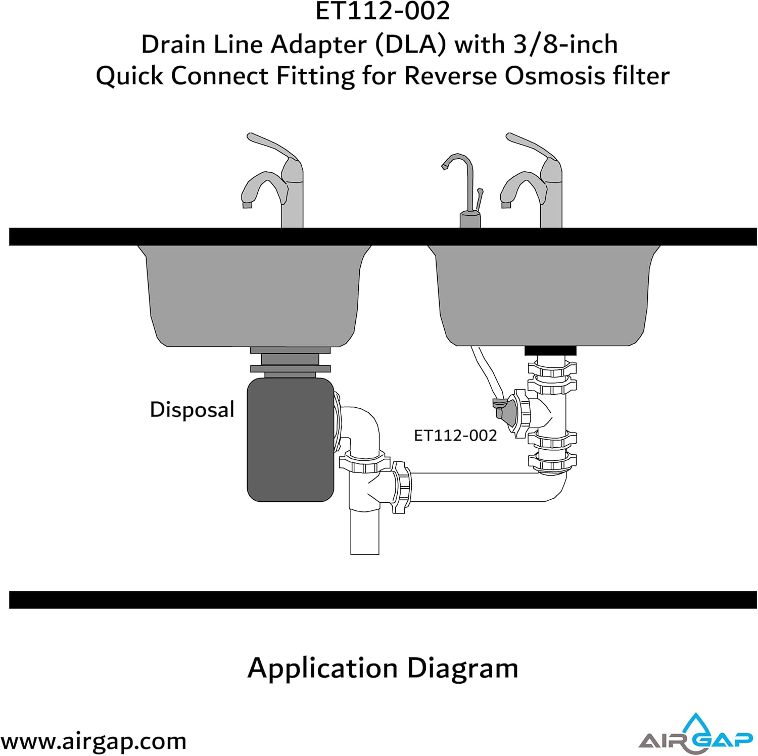 Drain Line Adapter (DLA) with 3/8-inch Quick Connect Fitting for Reverse Osmosis filter (ET112-002, 12-38QC, DLA-12)