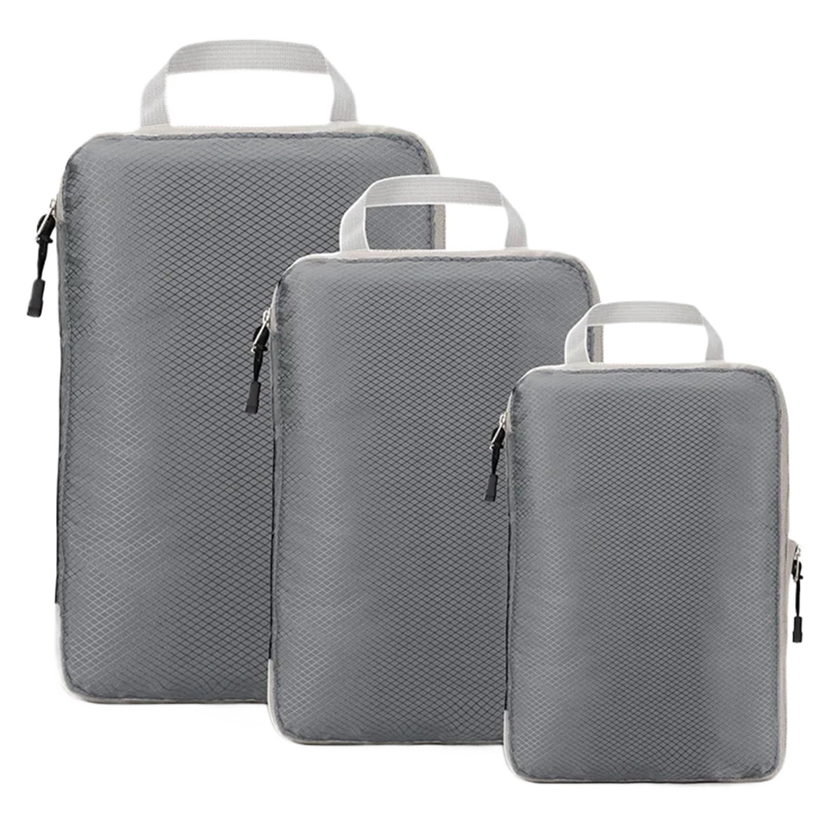 Travel Compressible Packing Cubes Foldable Waterproof Storage Bag Suitcase Nylon Portable With Handbag Luggage Organizer for Suitcases(Grey)