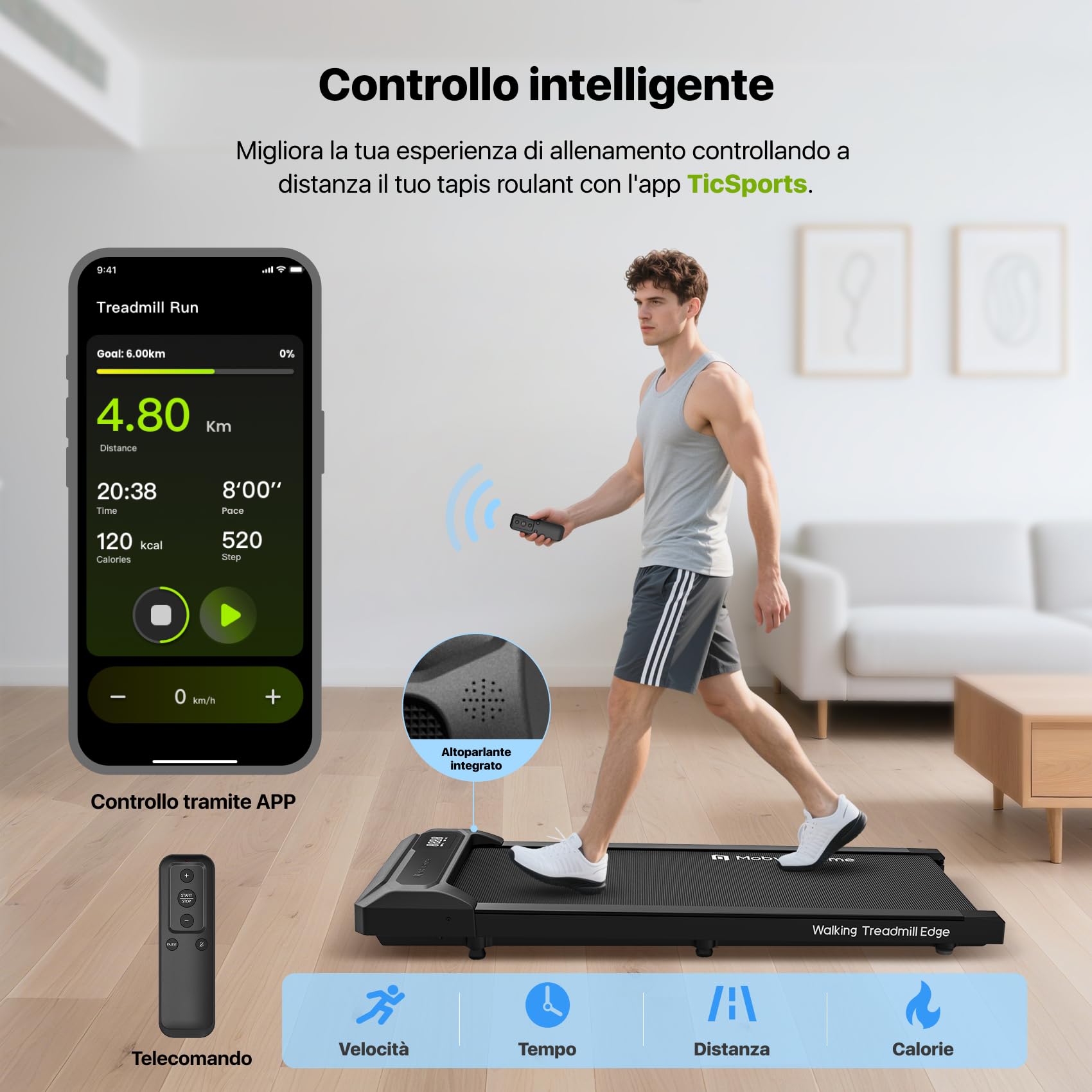 Mobvoi Walking Pad Tapis roulant AI Intelligente sotto la scrivania portatile 2 in 1 per casa e ufficio Camminata Jogging Macchina da corsa TicSports Zwift Kinomap 6 km/h Facile da riporre 120kg