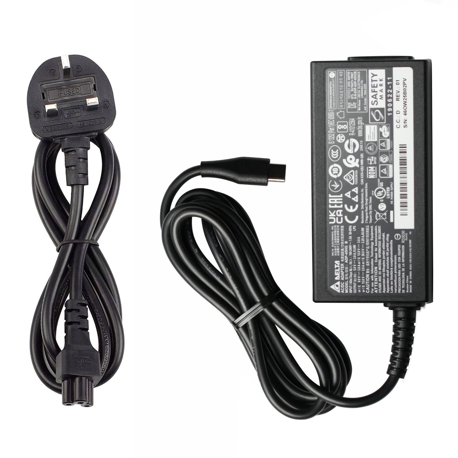 WIKIPARTS LTDNew Genuine Delta 45W USB-C TYPE C Charger Replacement For Acer Chromebook Spin 713 CP713-3W, Spin 713 CP713-2W Laptop Power Supply Ac Adapter With UK Cord - Sold By Wikiparts