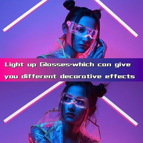 Miniatura 4 de Tanganan Gafas de visera LED, 2 gafas de luz LED, gafas luminosas de neón, 7 colores, 5 modos, gafas LED geniales para adultos