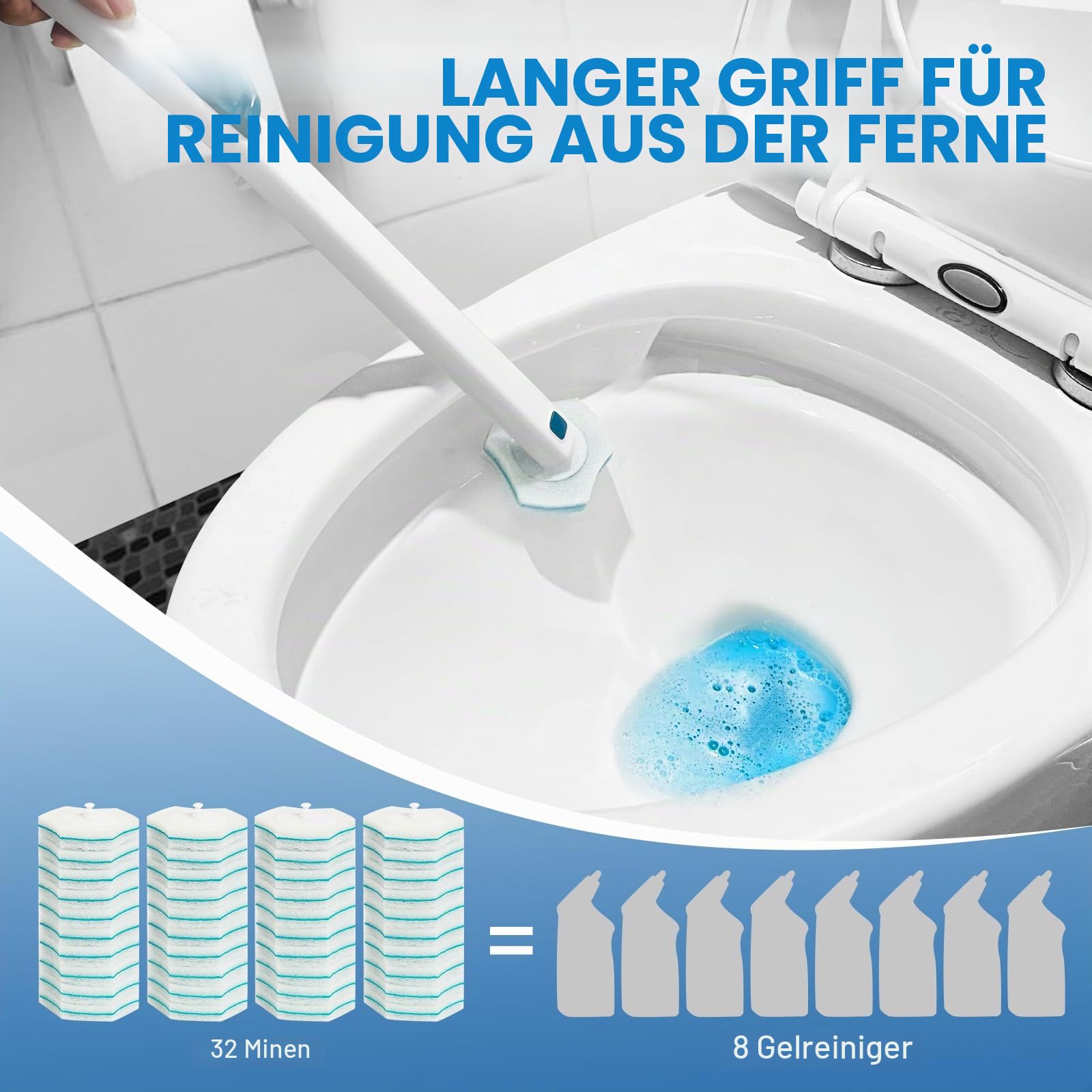Set mit 32 wiederverwendbaren Toilettenbürsten-Ersatzköpfen für Badezimmer- und WC-Reinigung (nicht kompatibel mit anderen Marken von Toilettengriffen)