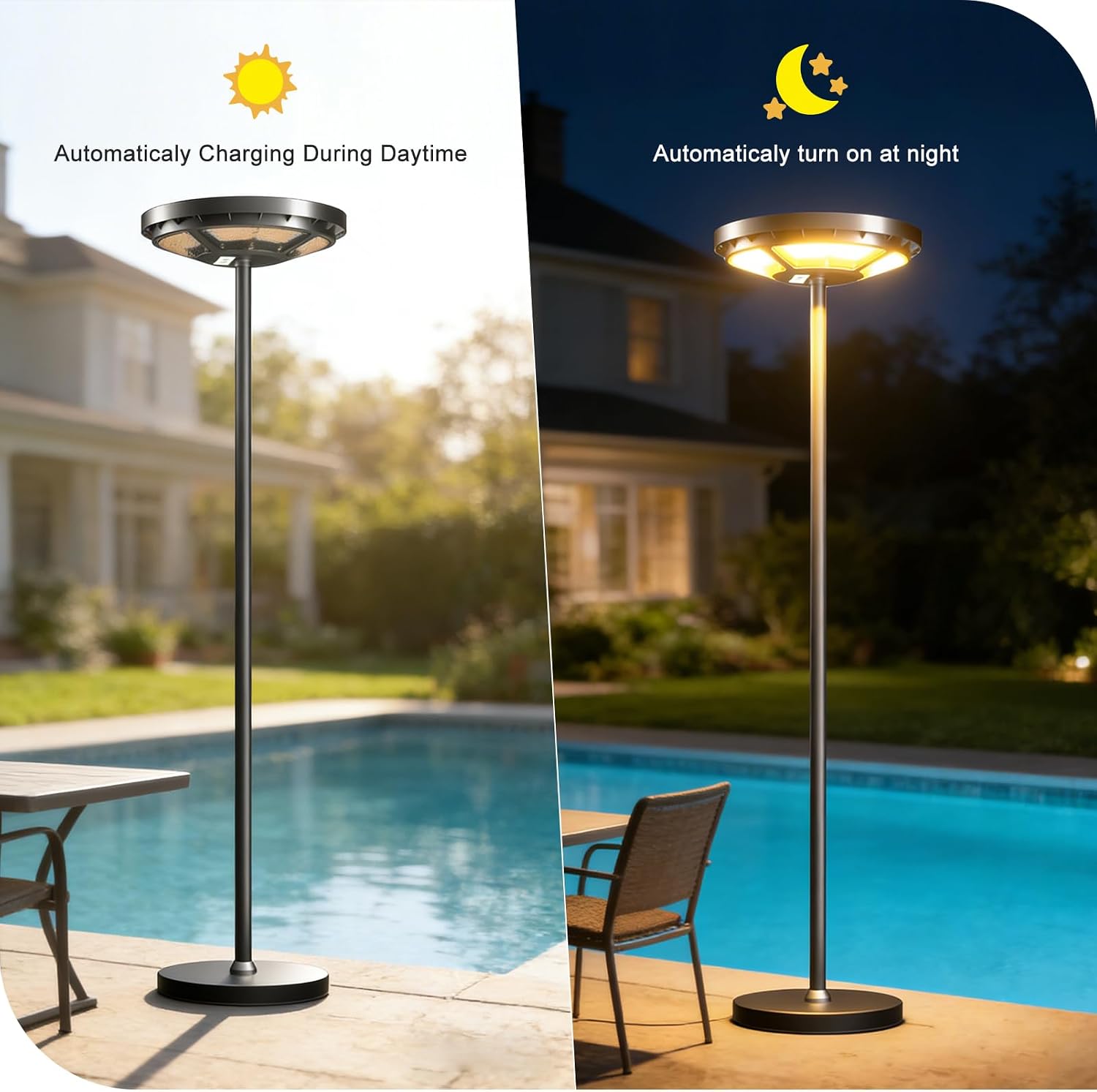 Lightdot Solar Outdoor Floor Lamp for Patio, Rechargeable Cordless Floor Lamp with Remote,Dimmable Tall Standing Lamps 6000mAh Battery, Warm White 3000k Solar Floor Lamp for Deck and Patio Yard Garden