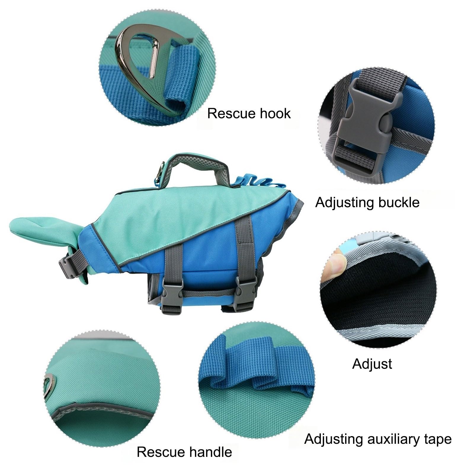 Chaleco de natación reflectante para perro, con asa de elevación fuerte para natación, barcos, actividades acuáticas, chaleco reflectante