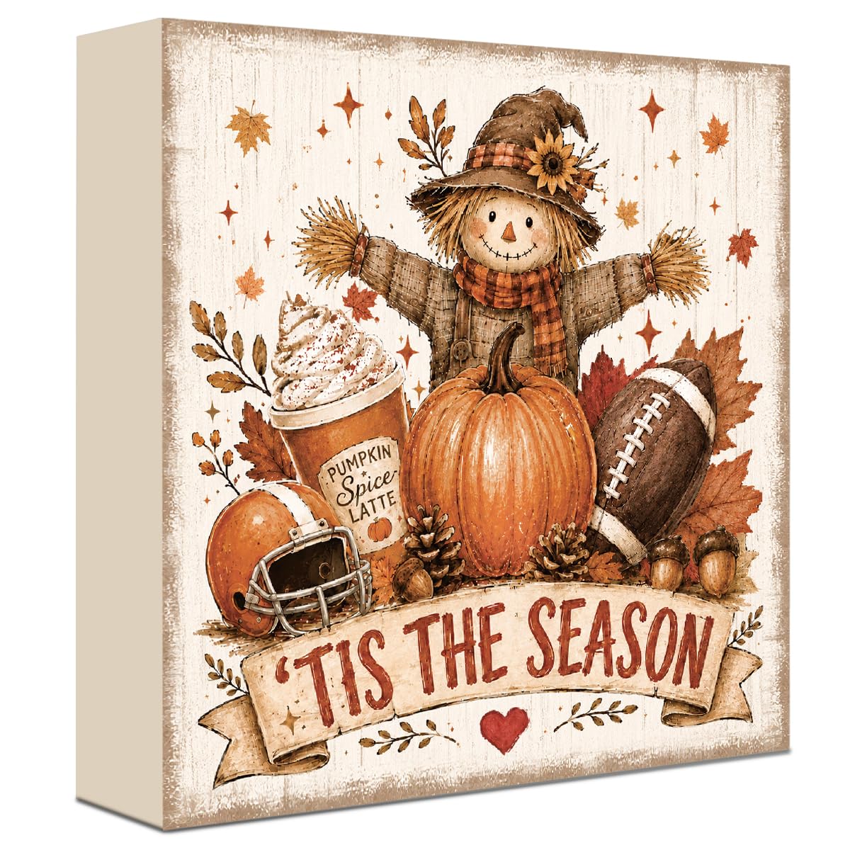 DIENGDAED Football Pumpkin Wood Sign