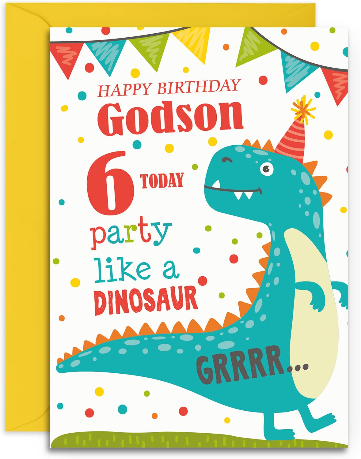 Biglietto Di Auguri Per Il 6° Compleanno Di Samuel, Olivia Samuel, Formato A5 Con Dinosauro, Lucido, 300 G/m², Con Busta C5