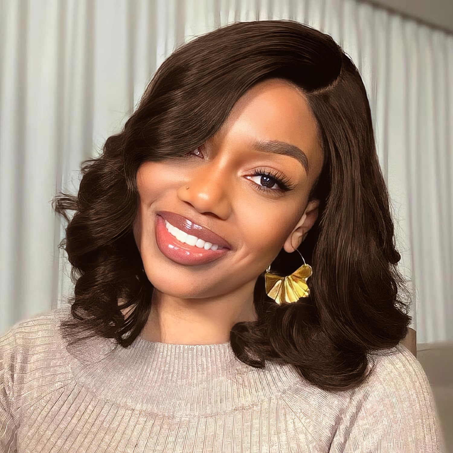 Tinashe Wear and Go Glueless Bob Wigs Human Hair Black Brown 5x6 HD Lace Closure Wigs Pre Plucked Bob Body Wave Lace Front Wigs Short Wigs for Black Women (Loose Body Bob Wig #3, 12inch)