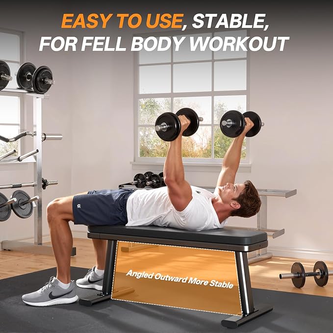YAMO Flat Bench, 1455LBS/660KG Weight Bench for Home Gym, Easy Assembly Workout Bench with Adjustable foot Caps, Multipurpose Strength Training Bench Press for Full Body Workout